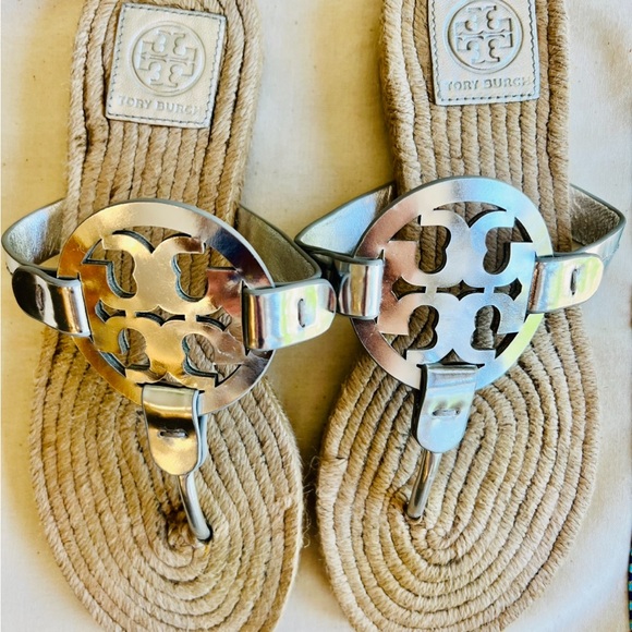 Tory Burch Miller Metallic Silver Espadrille Sandal - Picture 2 of 5